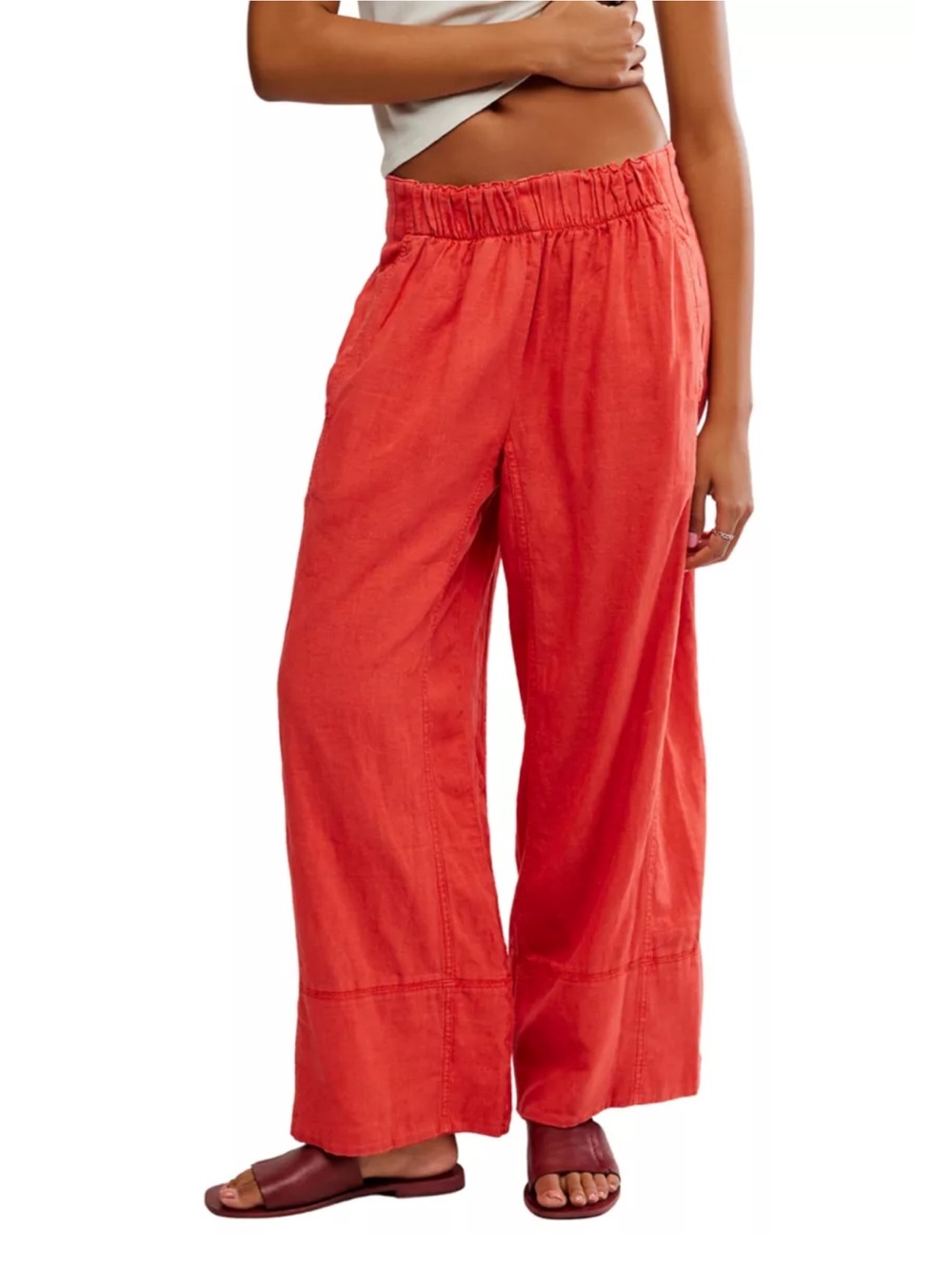 Free People Days End Linen Pants in Poppy Size Large